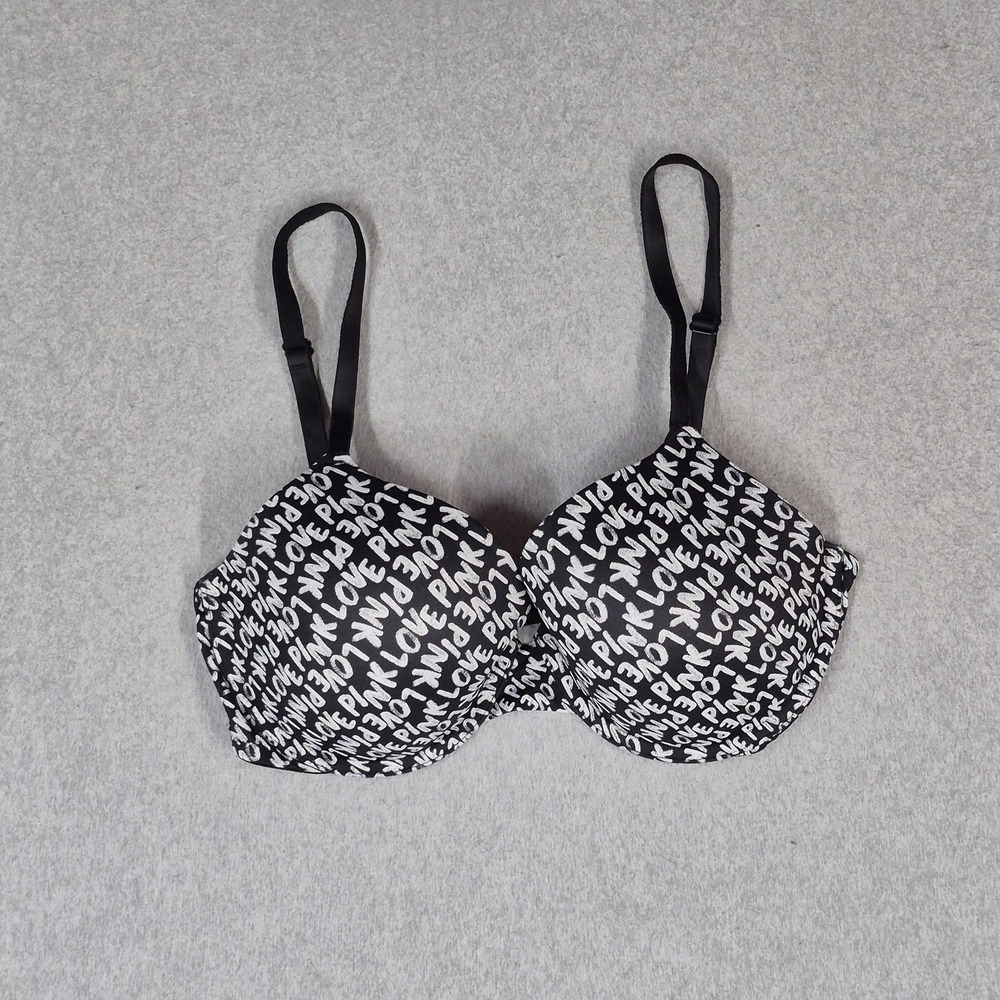 PINK Women Bra 34DD All Over Logo Wear Everywhere T Shirt Lightly Lined
